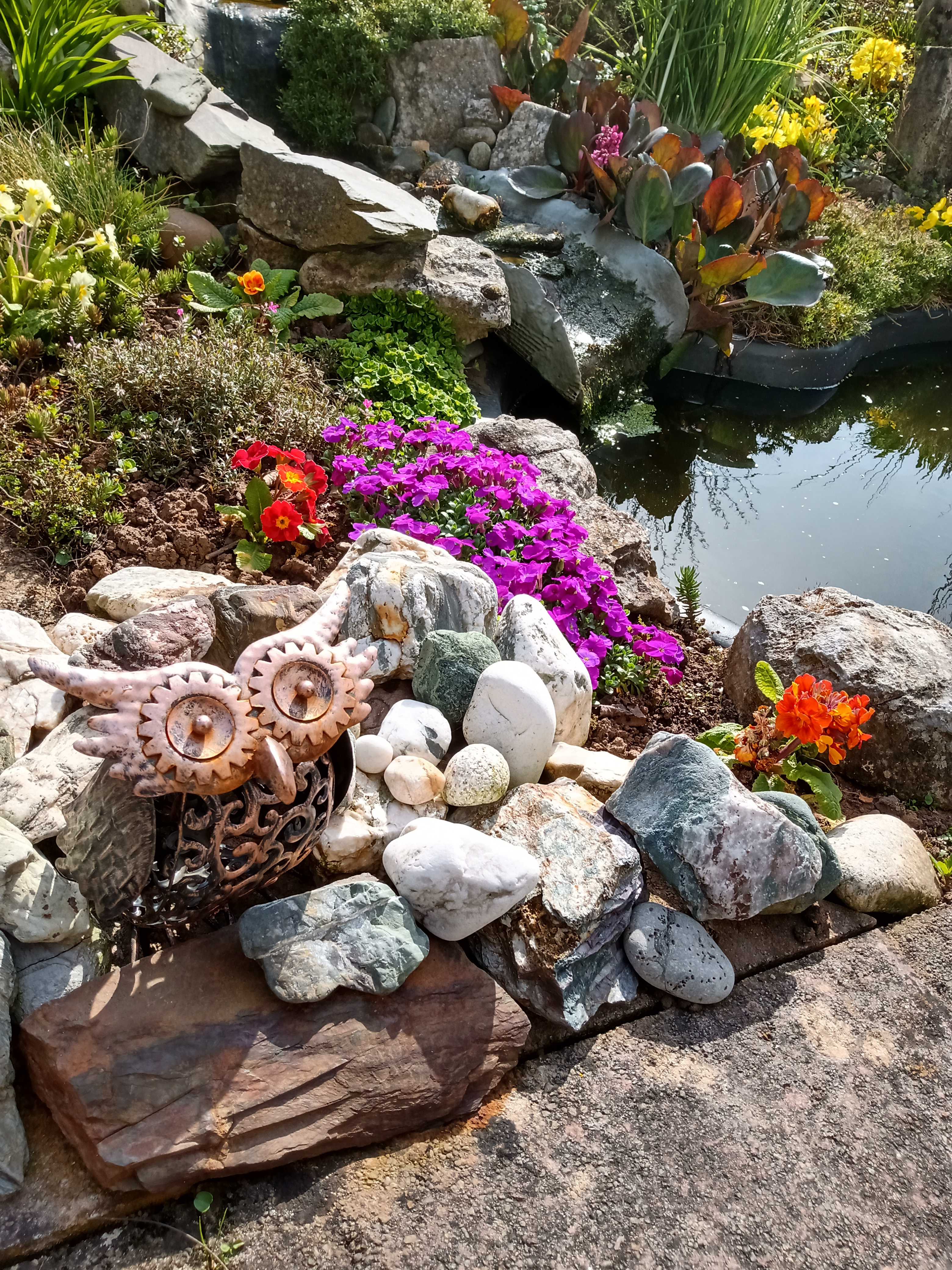 Garden pond and owl scene