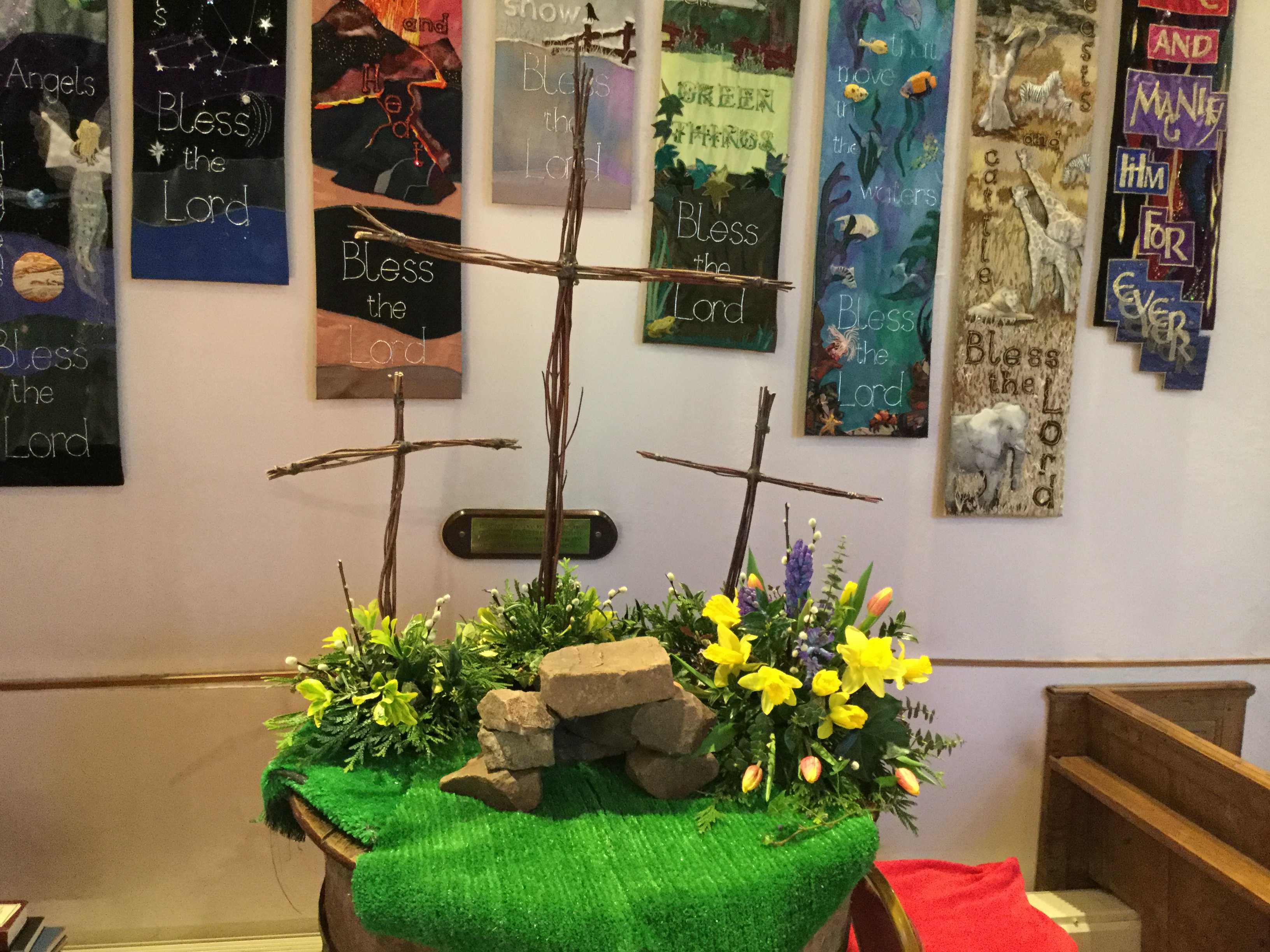 Easter Flower display around and empty tomb